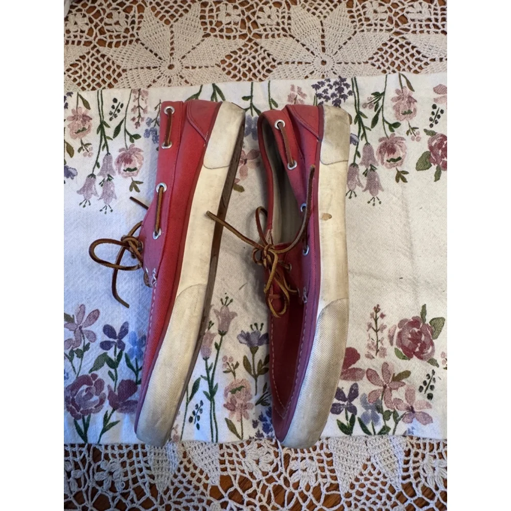 Men's Polo Ralph Lauren Boat Shoes Size 10.5 Red Canvas